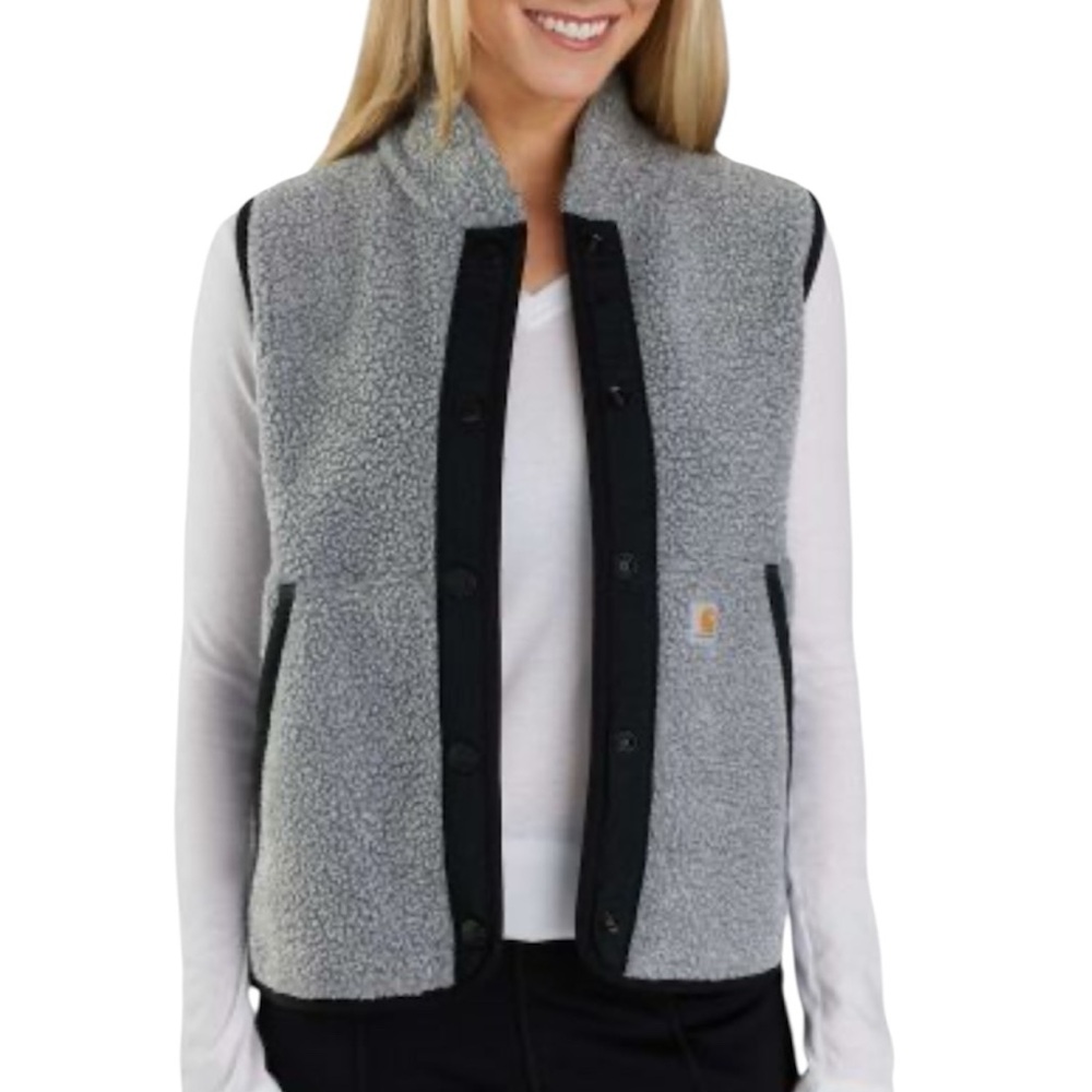 Carhartt Fleece Snap Vest Gray Womens Size Large Relaxed Fit Grey